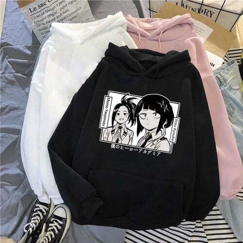 My Hero Academia Hoodies Anime Cosplay Yaoyorozu Jirou Kyouka Print Sweater Women Men Loose Oversized Casual Solid Sweatshirt