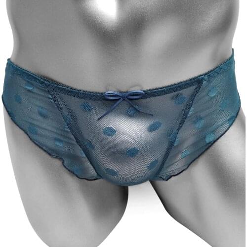 Mens Lace Panties With Bow Beautiful Low Waist Glamour Sissy Polka Dot Mesh Briefs Lolita Sweet Sexy Male Underwear