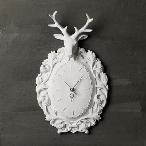 Japanese Style Home Decoration Country Deer Head Wall Clock Simple Wall Decoration Retro Animal White Wall Hanging