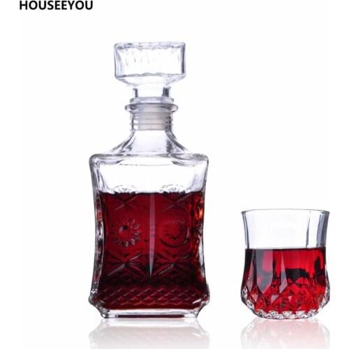 750ml Wine Bottle with 6 Glass Cups Set Crystal Glass Wine Decanter Whiskey Liqour Pourer Home Bar Beer Bottle Barware Supplies