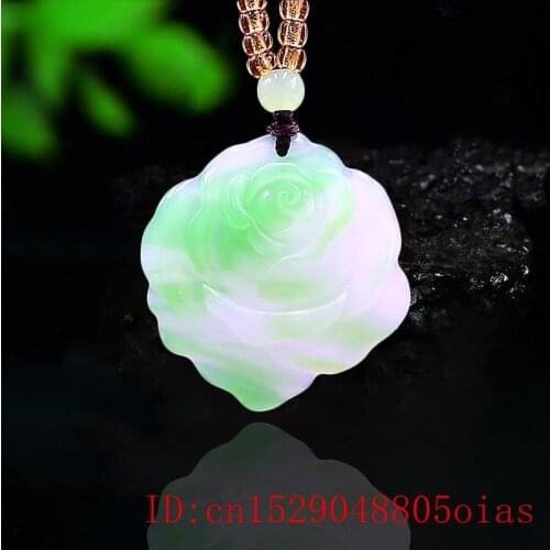 Green Jade Rose Pendant for Gifts Women Natural Chinese Jewelry Fashion Amulet Carved Jadeite Necklace Flower Charm