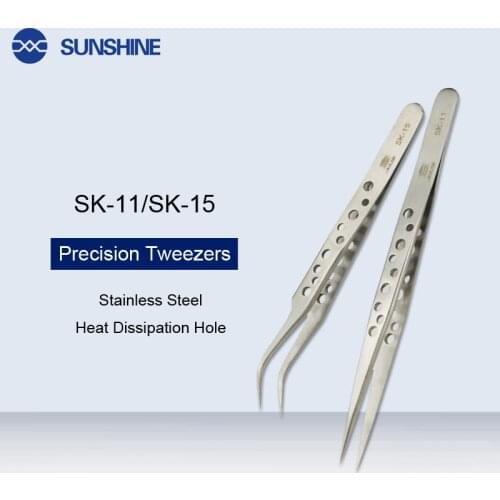 SK-11 SK-15 Electronics Industrial Tweezers Curved Straight Tip Precision Stainless Steel Forceps With Heat Dissipation Hole
