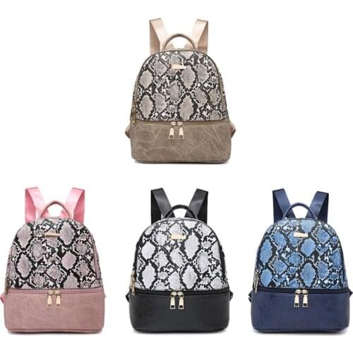 New Arrival Women Snake Backpack Python Print Big Capacity Silks Shouler Backpack Bag