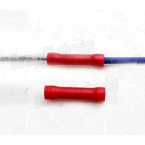 100x Butt Connector Splice Red Vinyl 22-18 AWG Gauge Ga Copper Wire to Wire