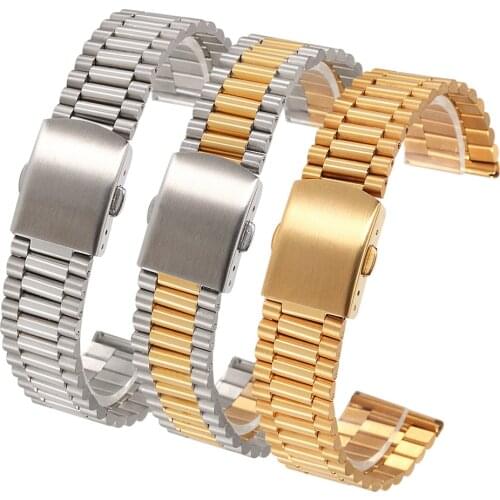 12 14 16 18 20 mm Solid Stainless Steel Watch Band Strap Men Women Watchband Straight End Bracelet Double Buckle Belt