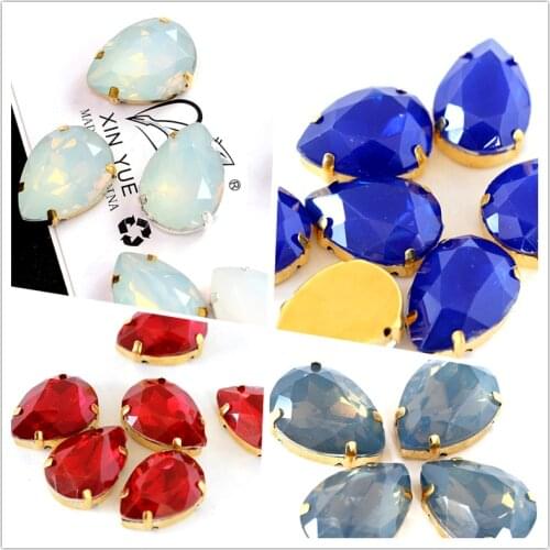 20pcs Colorful Opal Teardrop Crystal Sew On Rhinestones With Gold Claw Flatback Resin Sew on Claw Stones For Wedding Dress B0731