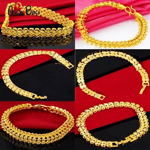 24K Brass Gold Color Link Bracelet No Fade Womens Alluvial Gold Chain Bracelet Wrist Jewelry Stainless Steel Cuban Bracelet