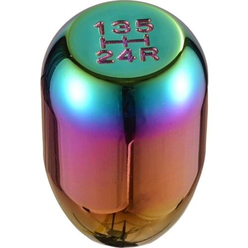 Car 5 Speed Manual Shift Knob Gear Shift Head Shifter Lever Stick Handle Oval Aluminum Alloy Rainbow