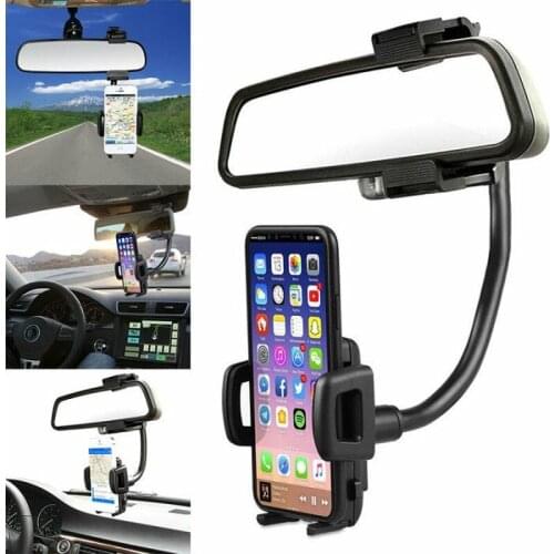360 Degree Rotation Car Rearview Mirror Mobile Phone Mount Holder Stand for Devices between 35-83mm