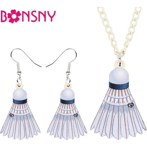 Bonsny Acrylic Jewelry Set Beautiful Badminton Ball Necklace Earrings Collar Fashion Pendant For Women Girls Accessories NE+EA