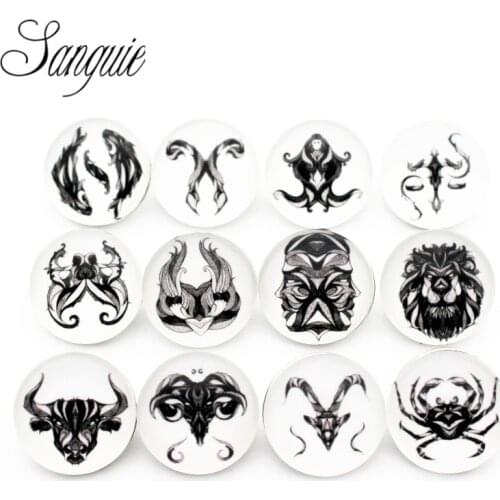 12pcs/lot glass Bangles snap jewelry 18mm snap buttons 12 constellation leather clasp snap button bracelet