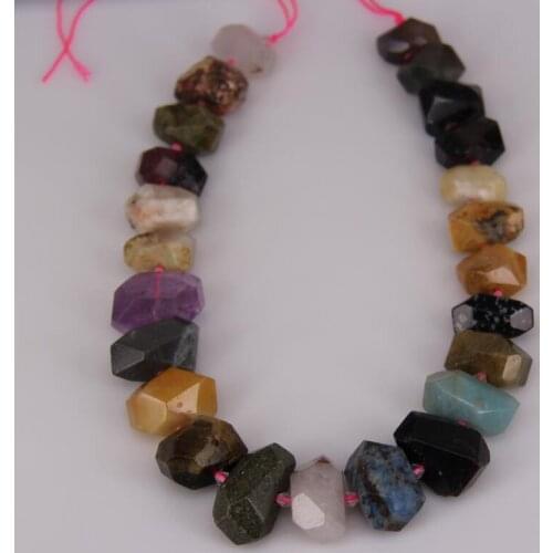 Full strand Mixed Stones Faceted Nugget Beads,Quartz Crystal,Sodalite,Unakite,Amazonite,Center Drilled Cut Slabs