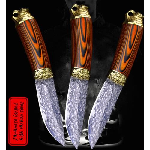 Damascus outdoor Tactical straight knife Jungle Hunting knife outdoor camping knife Japanese handmade Damascus knife
