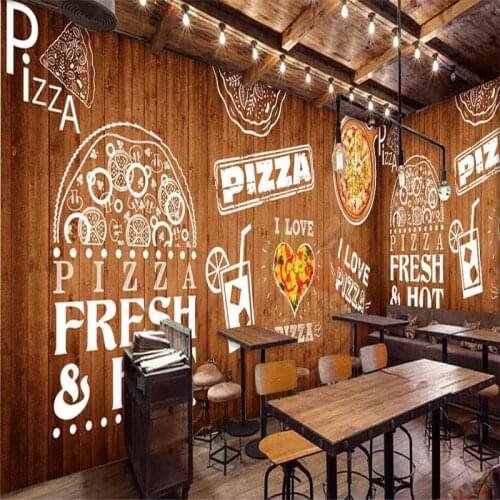 Wooden board pizza shop background wall professional production mural factory wholesale wallpaper mural poster photo wall