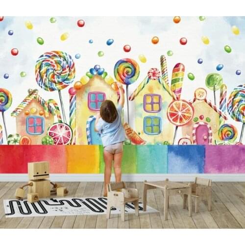 Cartoon house lollipop children room background wall decoration wallpaper mural