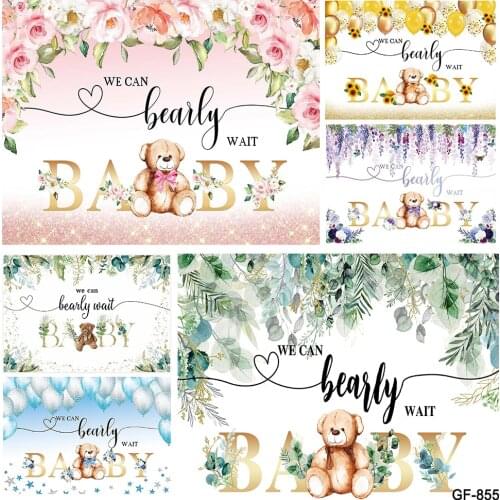 Teddy Bear Backdrop for We Can Bearly Wait Baby Shower Birthday Decorations for Girl Boy Party Banner Photography Background