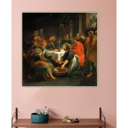 Holover Canvas Oil Painting Peter Paul Rubens"Christ Washing the Apostles Feet"Baroque Art Wall Art Aesthetic Home Decoration