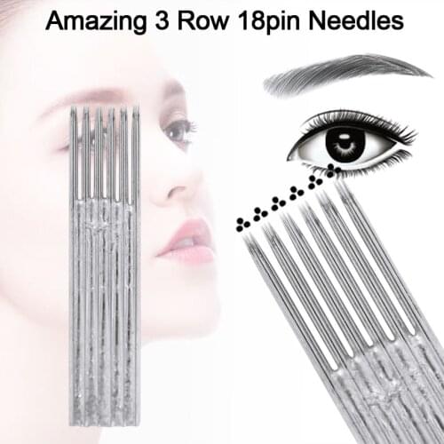 Eyebrow Microblading Needles 3 Row 18/21Pin 50Pcs Sterilized Lip Permanent Makeup Blades Needles Shading Tattoo Manual Pen Inks