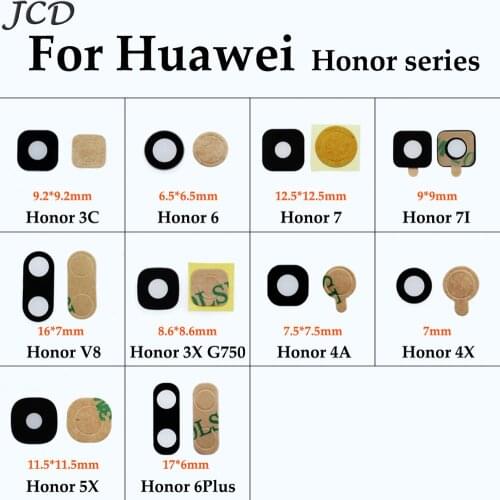 JCD 1pcs Black Rear Back Camera Lens Cover For Huawei Honor 6 3C 4X 3X G510 7 7I V8 4A 5X 6 Plus Camera Glass +Glue