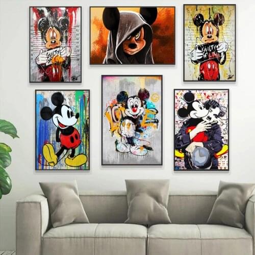 Disney Mickey and Minnie Canvas Painting Graffiti Street Art Prints and Posters Wall Art Pictures for Living Room Decor Cuadros