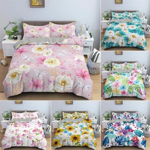 Floral Flowers Bedding Set 3D Printed Duvet Cover Set For Bedroom Luxury Cozy Quilt Cover King Twin Size Bedclothes 2/3Pcs