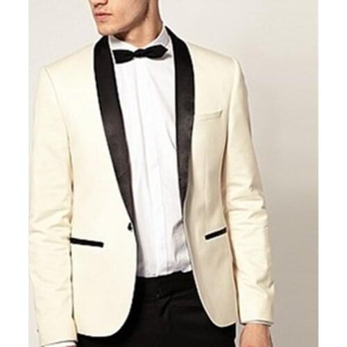 Suit Custom Made to Measure Ivory Tuxedo Jacket Black Lapel Tailored Wedding Suits For Men Suit Bespoke Suits Ivory White Tuxedo