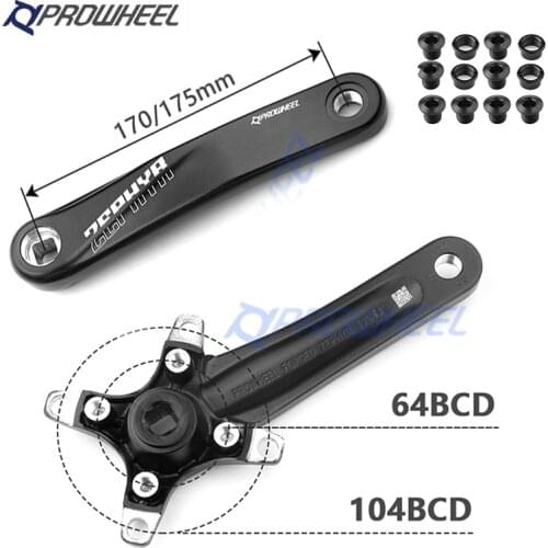 PROWHEEL Bicycle Square Hole Crank 104/64BCD Sprocket 170/175mm Cranks for Single/Double Chainring MTB Crankset Parts