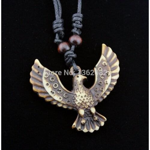 Cool Hand Carved Yak Bone Eagles Pendant Necklaces Adjustable Wood Beads Cord Necklace Gift MN154