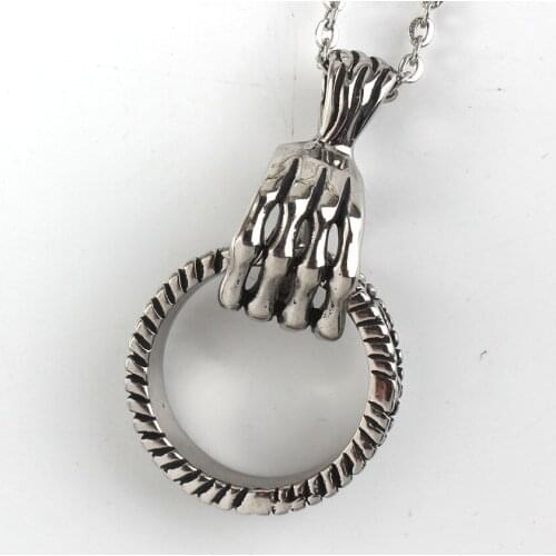 FYSL Stainless Steel Metal Hand and Circle Pendant Link Chain Necklace Modern Accessories