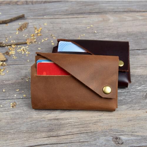 Unique Personality Handmade Genuine Leather Card Holder Mini Small Purse for Cards Credit Card Skin Cow Fit for 1 To 10 Cards