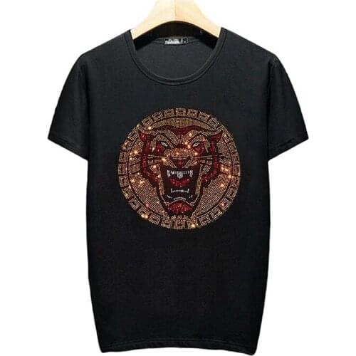 Hot drill T-shirt Men Cotton Tees Tops Hip Hop Streetwear Male Tshirt Man Summer Casual Mens T Shirt