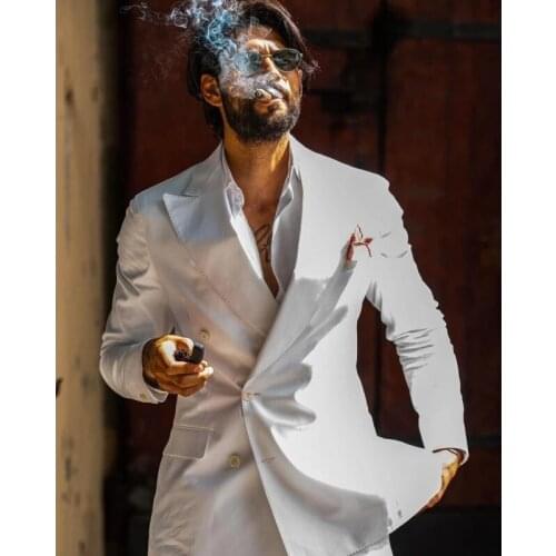 Gentleman White Peak Lapel Men Suits Costume Homme Wedding Prom Terno Masculino Slim Groom Tuxedos Blazer 2 Pc Jacket+Pant