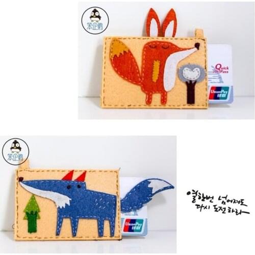 2pcs together fox lover card bag fabric felt kit Non-woven cloth supplies handmade diy Needlework craft tool set kids gift