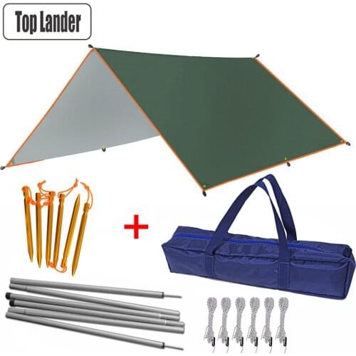 4x3m 3x3m Outdoor Awning With Support Pole Rope Peg Waterproof Tarp Tent Shade Garden Sunshade Camping Sun Shelter Beach Hammock