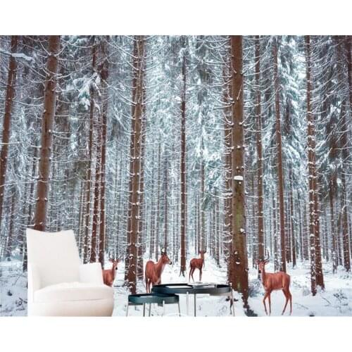 Beibehang Custom wallpaper beautiful snowy forest deer large wallpapers TV living room room background wall 3d wallpaper mural