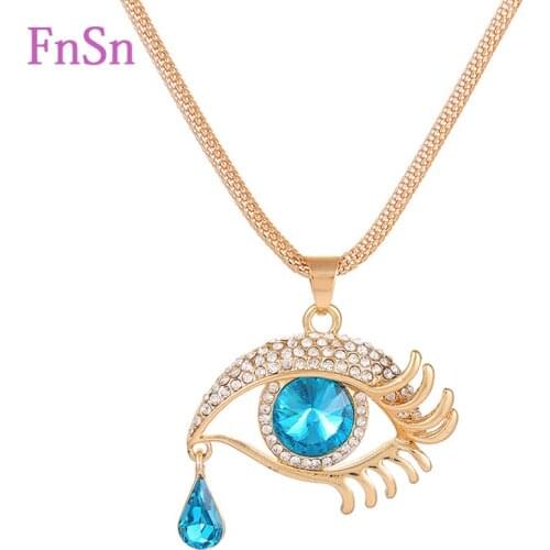 Eye Pendant Necklaces Women Long Necklace Crystal Gold Colour Zinc Alloy Charms Necklaces Jewelry Hot Sale2017New Fashion Gift