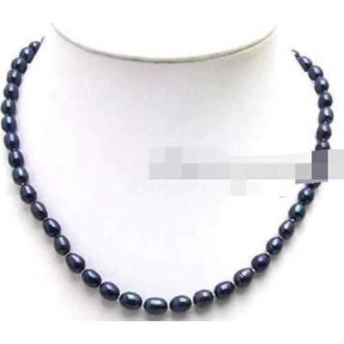 SALE 7-8MM Rice BLACK Natural Freshwater PEARL 17" NECKLACE-ne5591