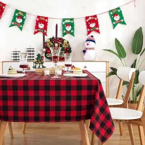 Christmas Red Black Checkered Tablecloth Rectangular Holiday Party Decorative Table Cloth Wedding Decoration Mantel Mesa Nappe