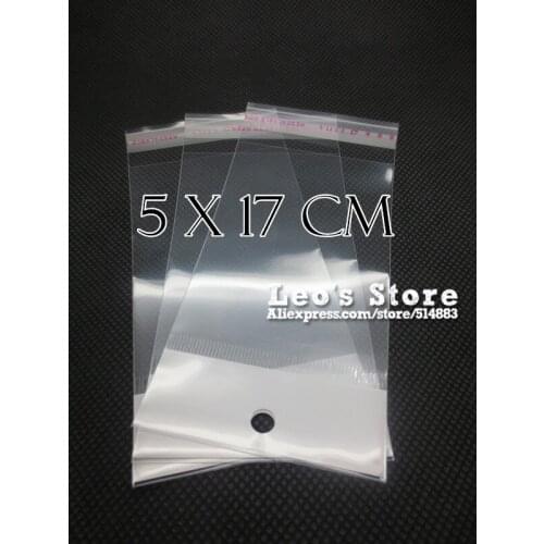 5x17cm Self Adhesive OPP Bag With Hanging Hole, Clear Header Plastic Bag,Supermarket Bag,wholesale free shipping