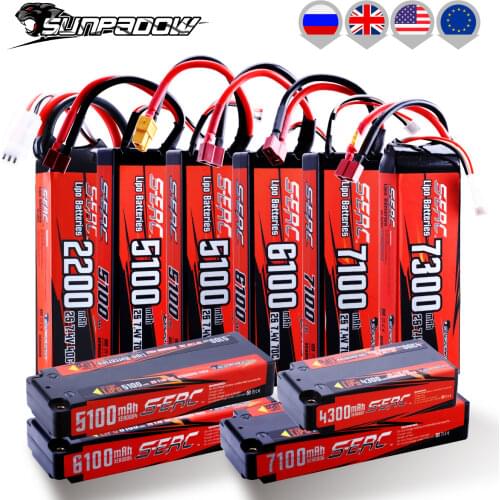 Sunpadow 2S 7.4V Lipo Battery 2200mAh 4300mAh 6000mAh 6100mAh 7100mAh 7300mAh 70C with T Deans 4mm Bullet For RC Car Truck Tank