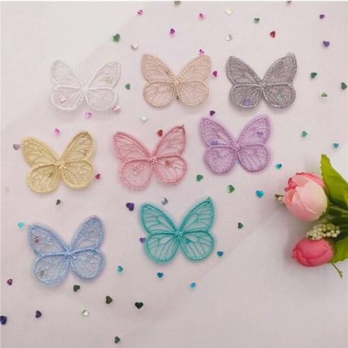 Butterfly cloth patches DIY Hair Clip Accessories 20pcs 4.5*3.5cm Embroidered mesh Appliques for Clothes Sewing Supplies