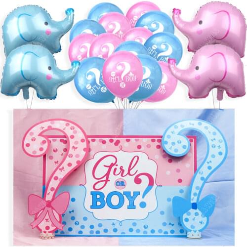Gender Reveal Background Cloth Tapestry 12 Inch Latex Helium Balloons Elephant Foil Balloon For Baby Shower Baptism Party Decor