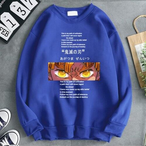 Japan Anime Cartoons Demon Slayer Print Hoodies Mens Crewneck Sweatshirt Fleece Pullover Hoody Hip Hop Loose Harajuku Hoodie Men