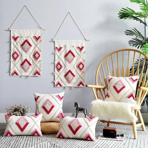 Morocco Style Tufted Throw Pillow Cover Handmade Peach Red Geometric Decorative Pillowcase Home Decor Sofa Chair Cushion Cover