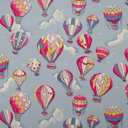 1 yard Cotton Canva Fabric for sewing, pathwork, bag, curtain, hadmaking- Color Hot air ballon on grey background(width=145cm)