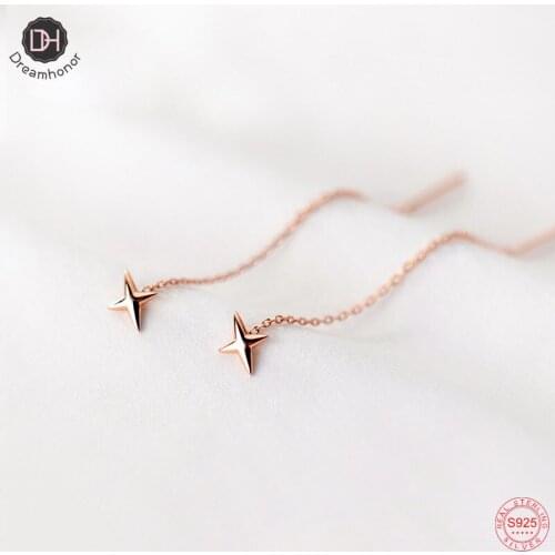 Dreamhonor 925 Sterling Silver Long Chain Ear Line Star Shape Earrings For Women Fine Jewelry