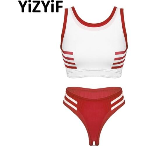 Womens Japanese Schoolgirl Cosplay Costume Sport Lingerie Set Sexy Sleeveless Vest Crop Top With Crotchless Briefs Underwear Set