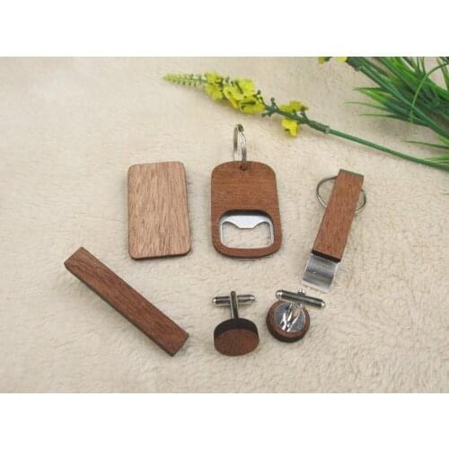 10pcs Portable Wooden Blank Bottle Opener Key Chain Money Clip Cufflinks Wood Unique Creative Gift