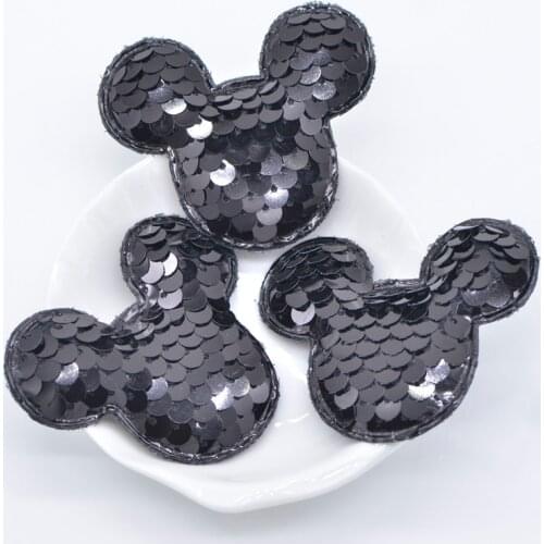 16Pcs/lot Glitter Sequins Black Mouse Padded Patches Mouse Appliques for DIY Crafts Clothes Hats Hairpin Decor Accessories C20