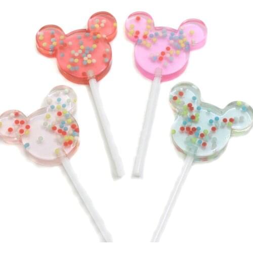 20/10pcs Gradient Color Cute Lollipop Ministure Mouse Shaped Candy Flatback Resin Cabochons For DIY Craft Making
